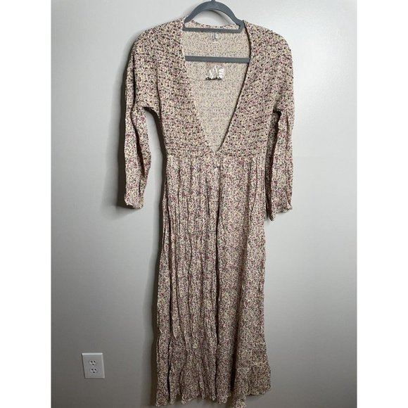 Free People Kadence Beaded Smocked Maxi Boho Duster Robe Button Size S NEW - Picture 4 of 9